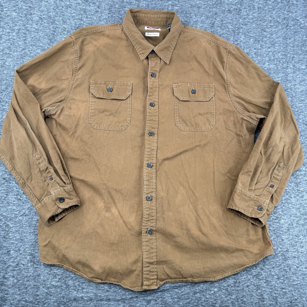 Wrangler Mens Work Shirt Tan Flex For Comfort Chest Pockets Sz XL Twill Fabric